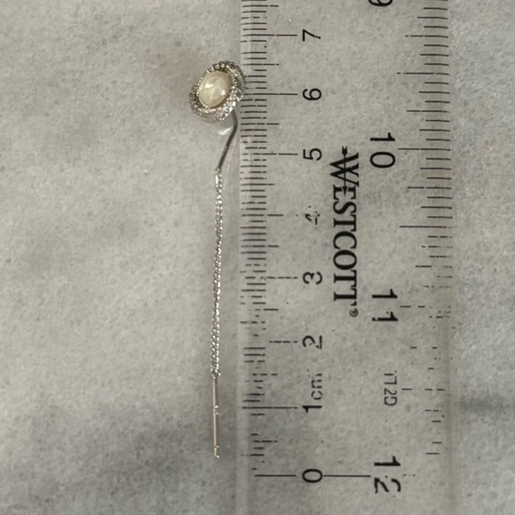 Sterling Silver Vintage Style Pearl Crystal Swirl Threaded Needle Earrings New - Picture 4 of 4